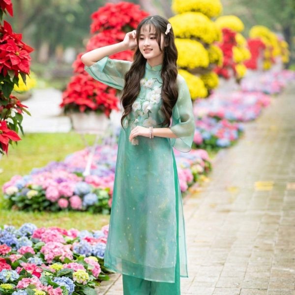 Áo Dài Thanh Vân – Xanh Ngọc Thanh Lịch Anna